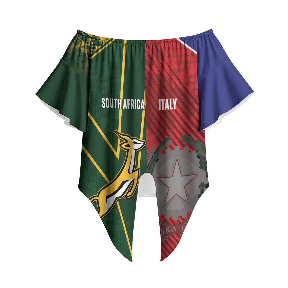 South Africa and Italy Rugby Custom Off Shoulder Wrap Waist Top Springboks Gli Azzurri Together