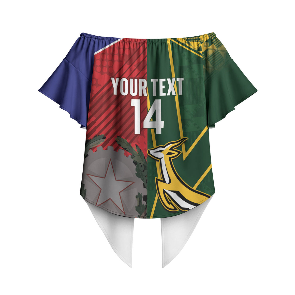 South Africa and Italy Rugby Custom Off Shoulder Wrap Waist Top Springboks Gli Azzurri Together