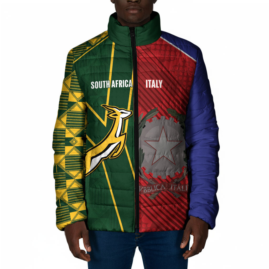 South Africa and Italy Rugby Custom Padded Jacket Springboks Gli Azzurri Together