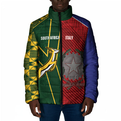 South Africa and Italy Rugby Custom Padded Jacket Springboks Gli Azzurri Together
