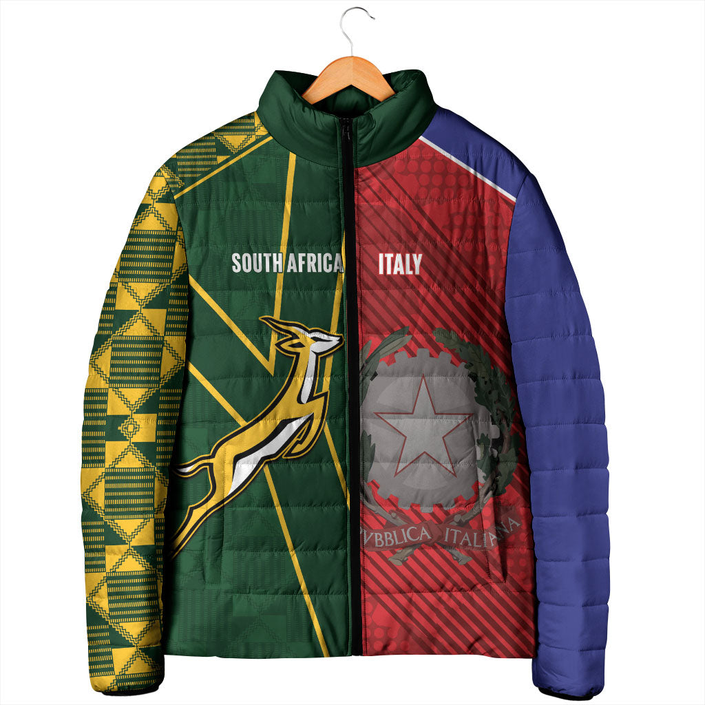 South Africa and Italy Rugby Custom Padded Jacket Springboks Gli Azzurri Together