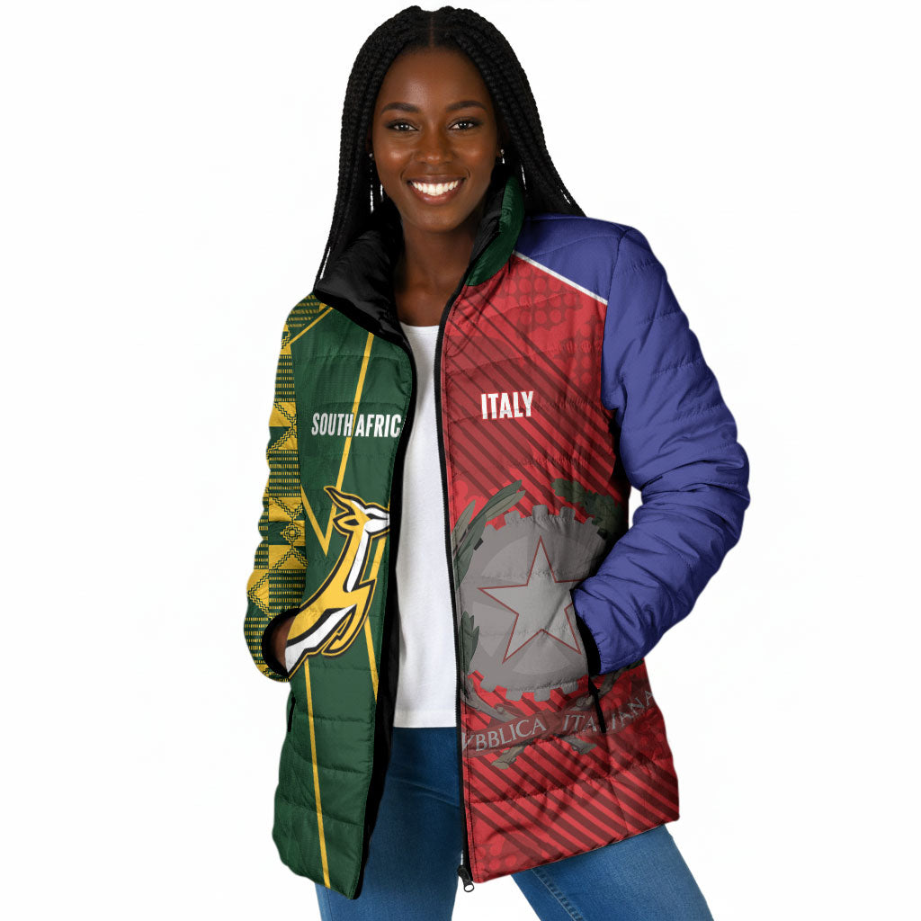 South Africa and Italy Rugby Custom Padded Jacket Springboks Gli Azzurri Together