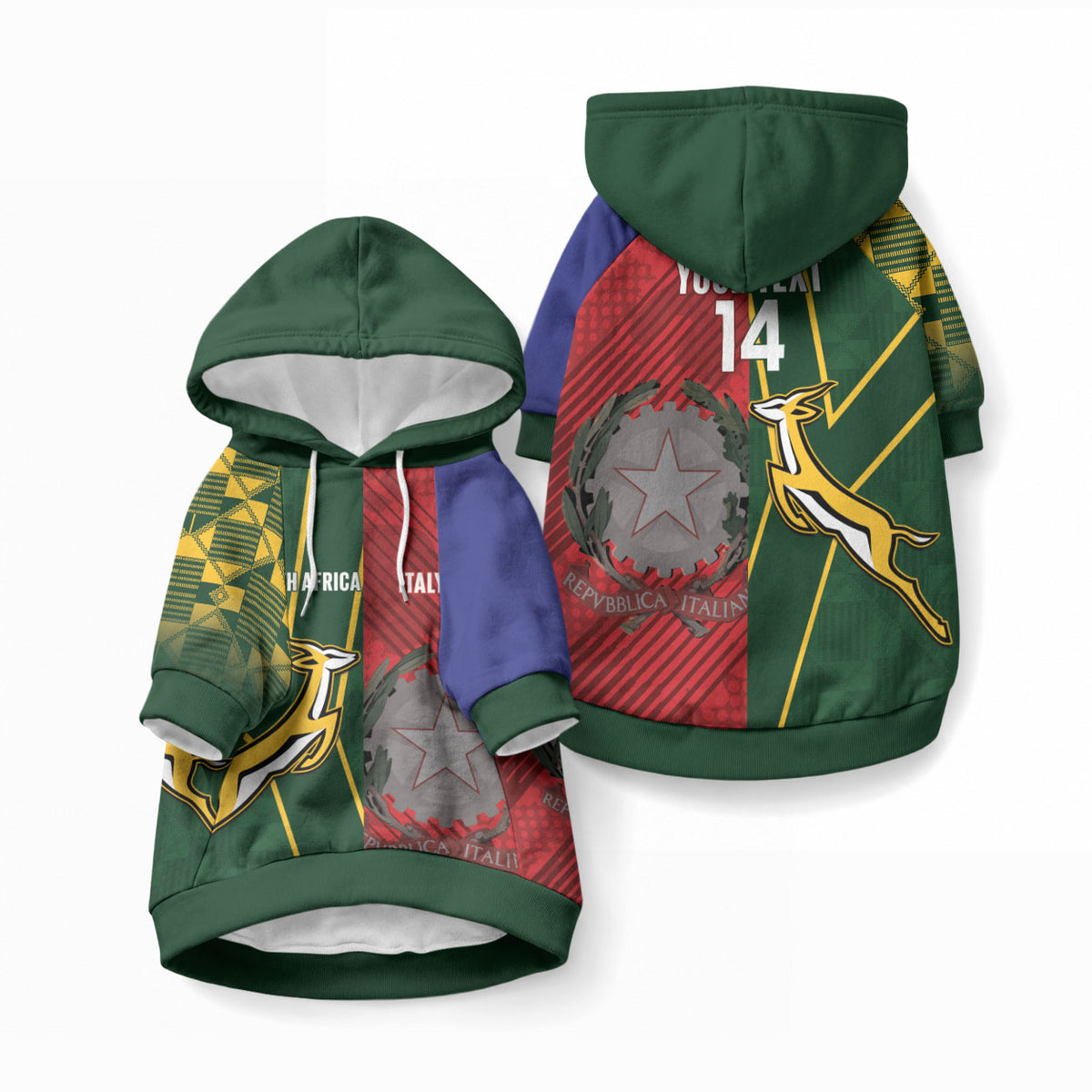 South Africa and Italy Rugby Custom Pet Hoodie Springboks Gli Azzurri Together