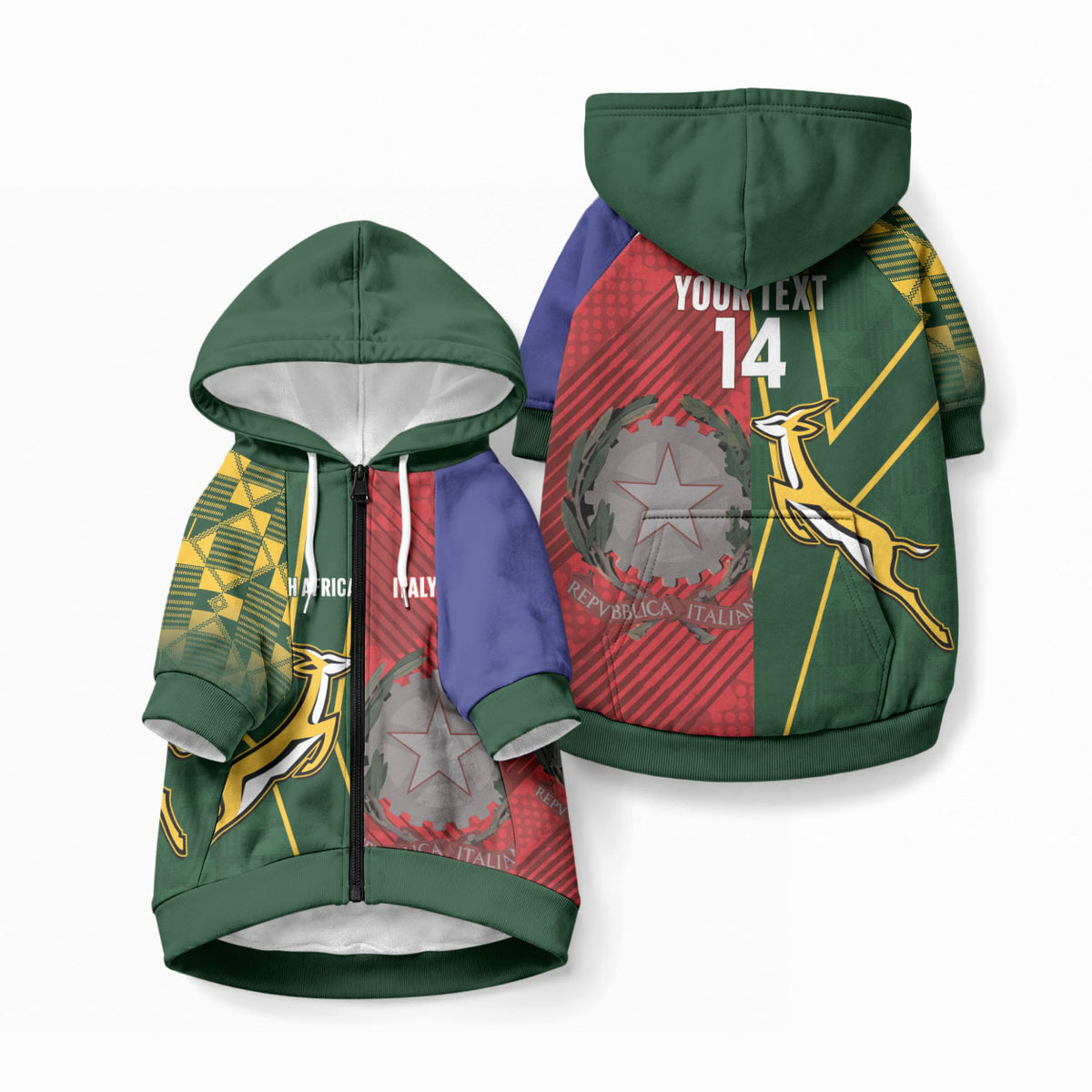 South Africa and Italy Rugby Custom Pet Hoodie Springboks Gli Azzurri Together