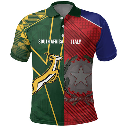South Africa and Italy Rugby Custom Polo Shirt Springboks Gli Azzurri Together
