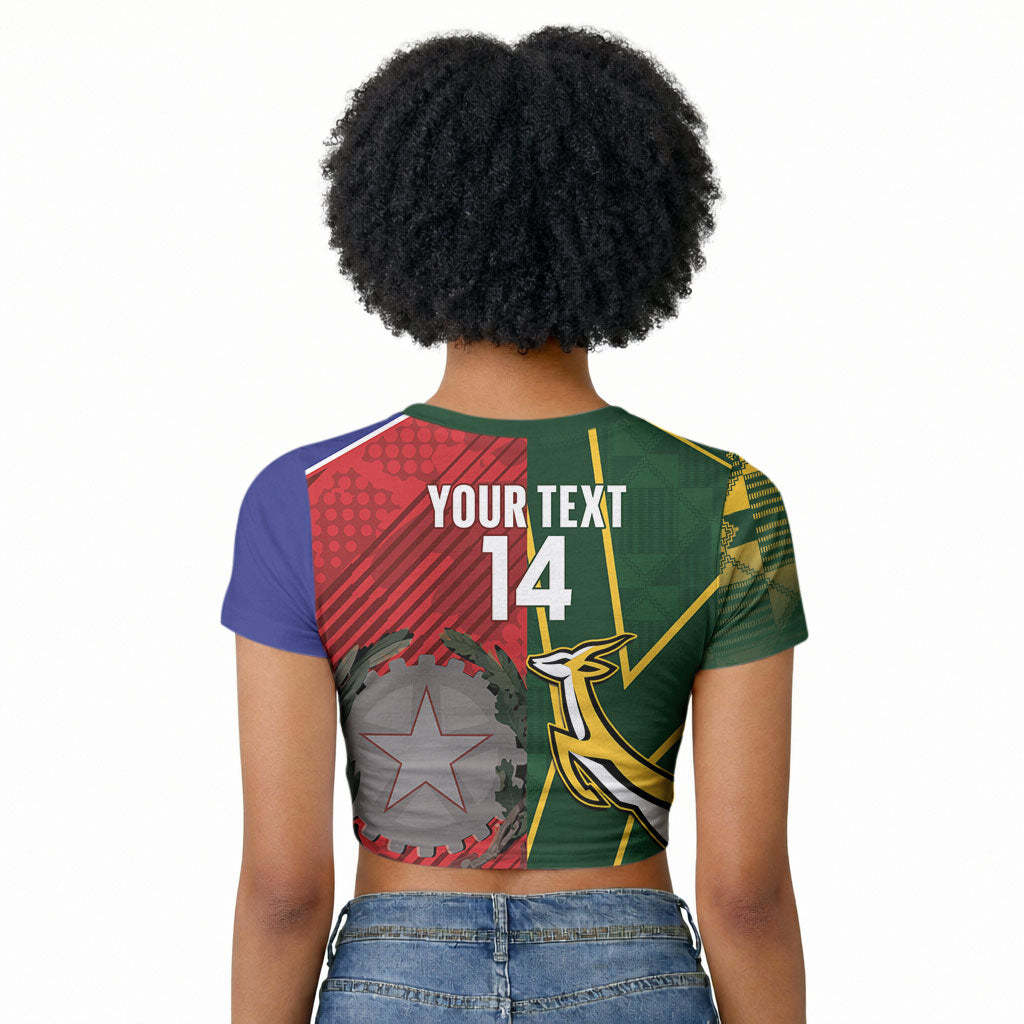 South Africa and Italy Rugby Custom Raglan Cropped T shirt Springboks Gli Azzurri Together
