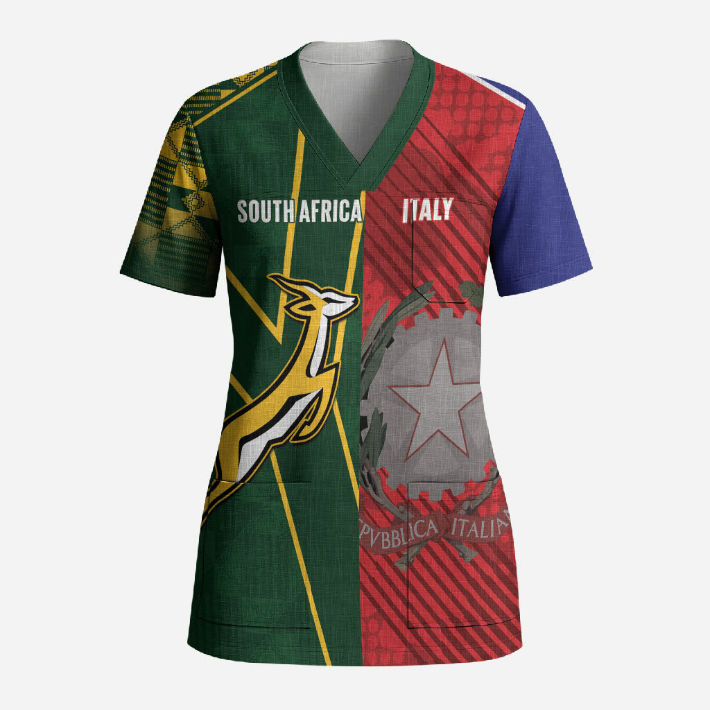 South Africa and Italy Rugby Custom Scrub Top Springboks Gli Azzurri Together