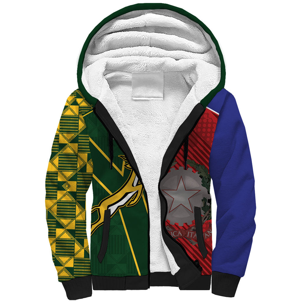 South Africa and Italy Rugby Custom Sherpa Hoodie Springboks Gli Azzurri Together