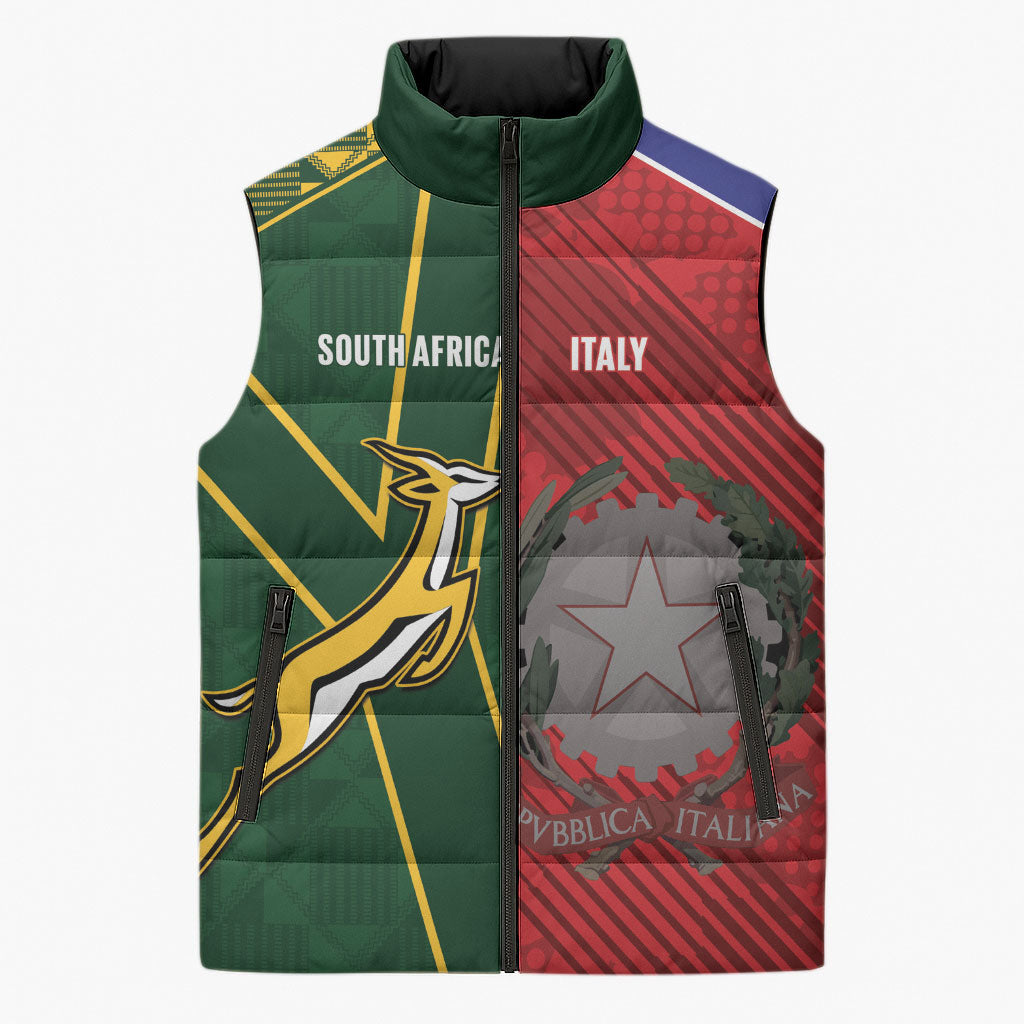 South Africa and Italy Rugby Custom Sleeveless Puffer Jacket Springboks Gli Azzurri Together