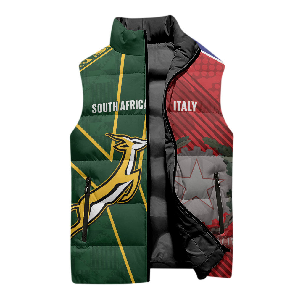 South Africa and Italy Rugby Custom Sleeveless Puffer Jacket Springboks Gli Azzurri Together