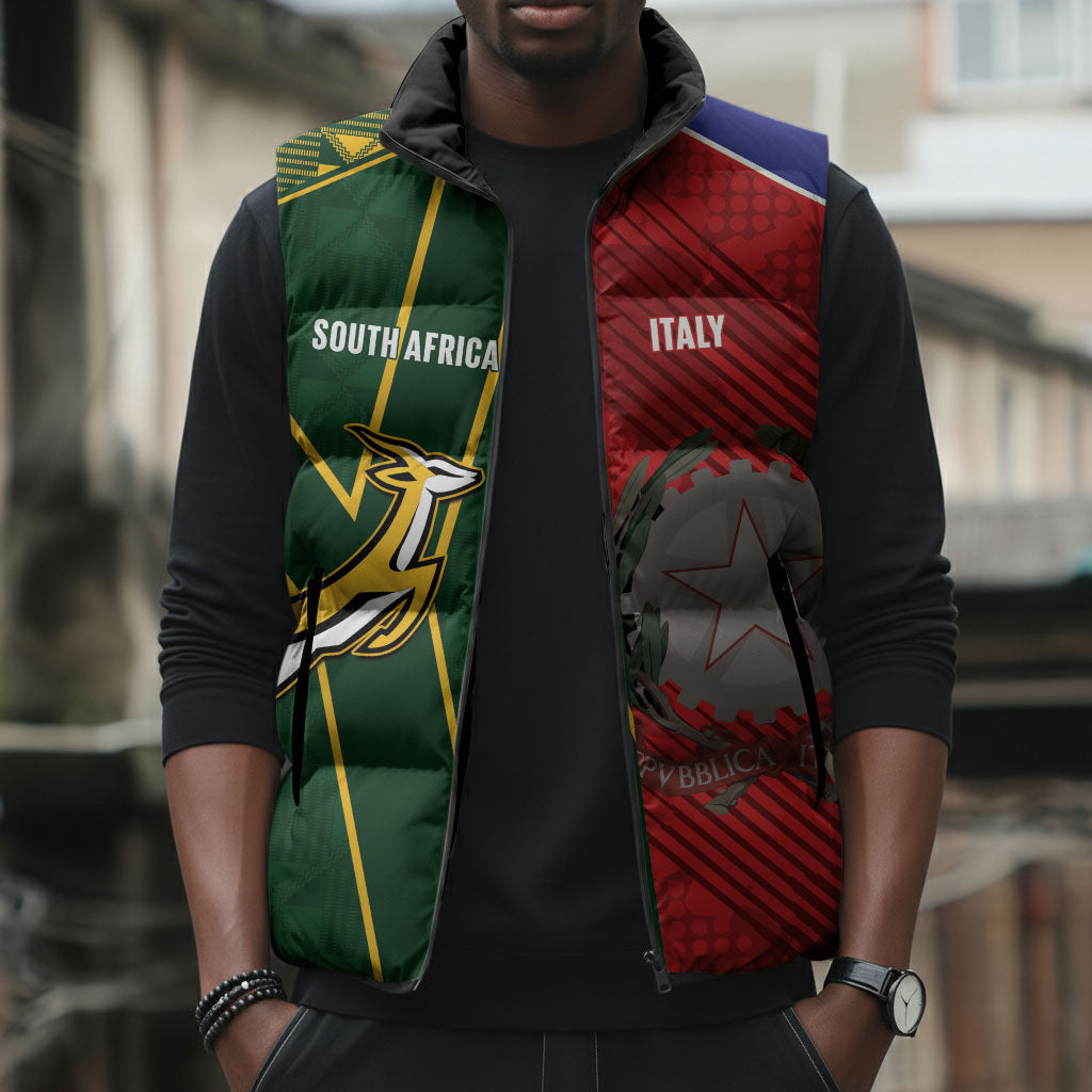 South Africa and Italy Rugby Custom Sleeveless Puffer Jacket Springboks Gli Azzurri Together