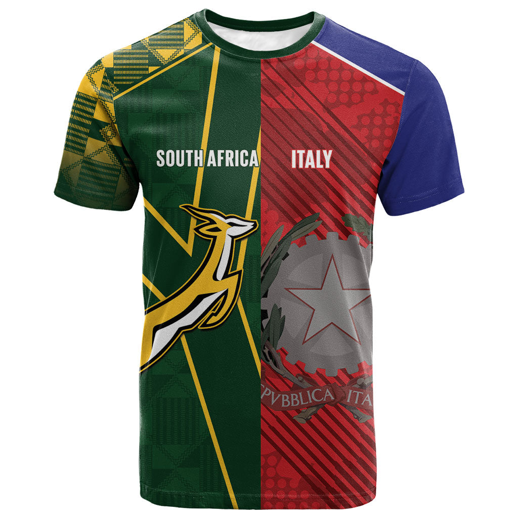 South Africa and Italy Rugby Custom T shirt Springboks Gli Azzurri Together