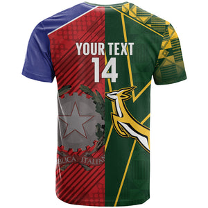 South Africa and Italy Rugby Custom T shirt Springboks Gli Azzurri Together