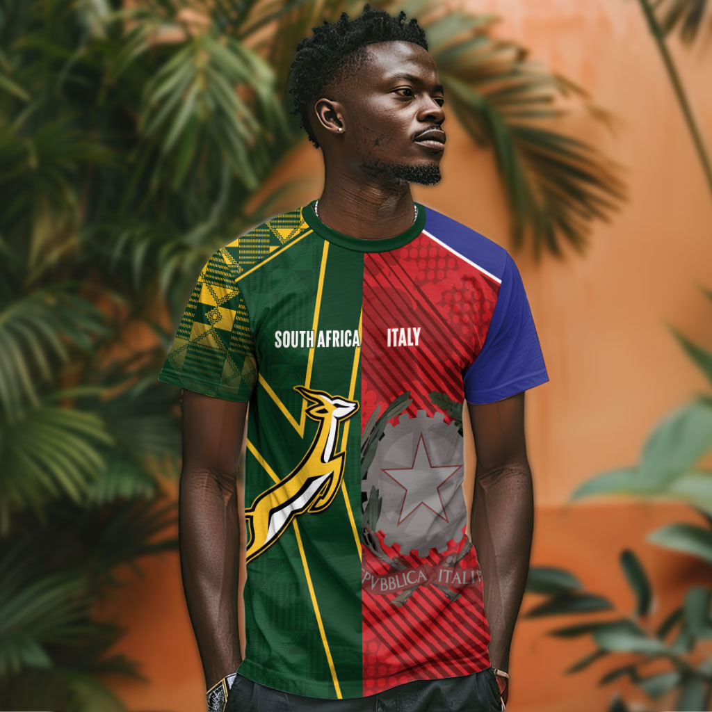 South Africa and Italy Rugby Custom T shirt Springboks Gli Azzurri Together