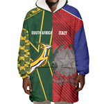 South Africa and Italy Rugby Custom Wearable Blanket Hoodie Springboks Gli Azzurri Together
