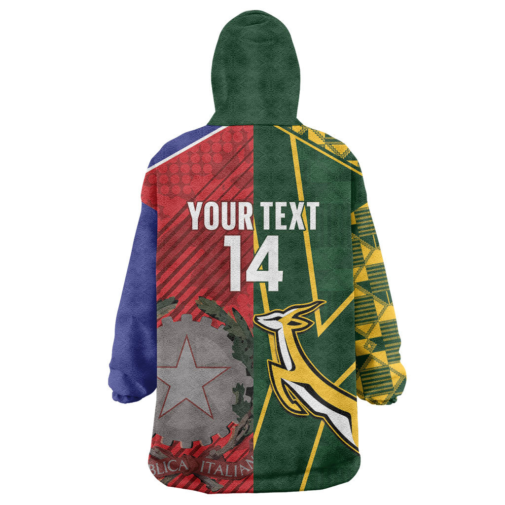 South Africa and Italy Rugby Custom Wearable Blanket Hoodie Springboks Gli Azzurri Together