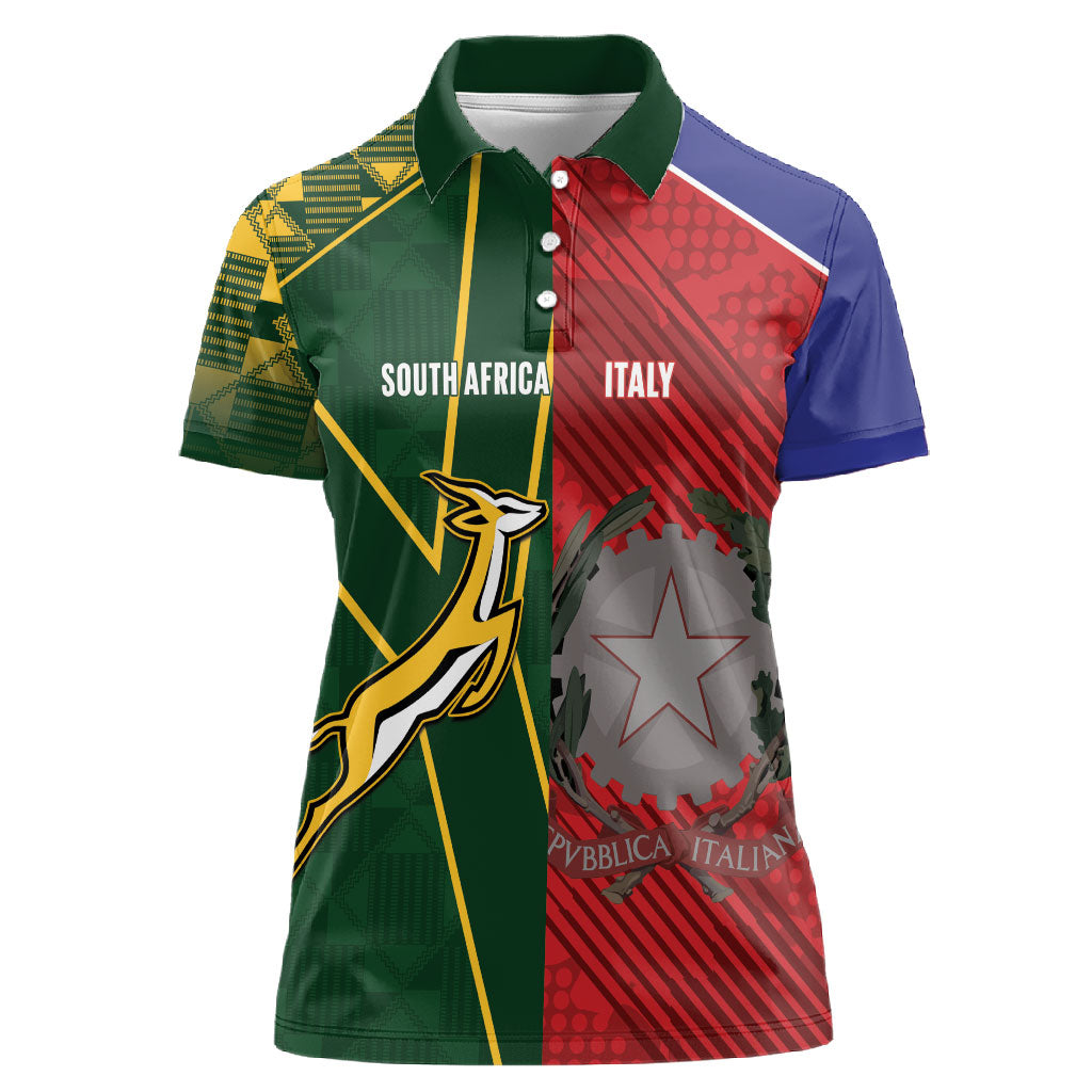 South Africa and Italy Rugby Custom Women Polo Shirt Springboks Gli Azzurri Together