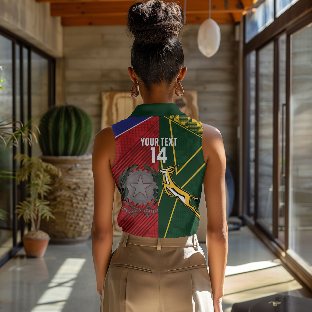 South Africa and Italy Rugby Custom Women Sleeveless Polo Shirt Springboks Gli Azzurri Together