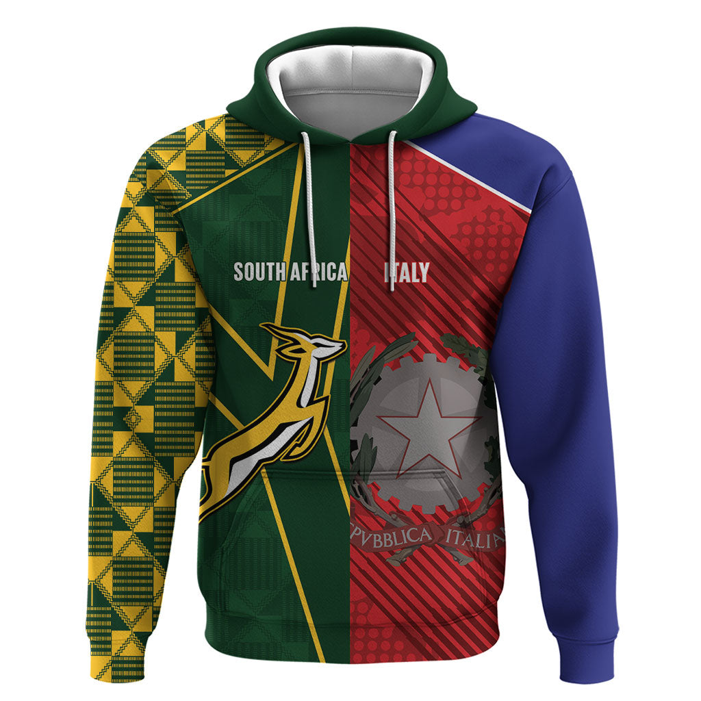 South Africa and Italy Rugby Custom Zip Hoodie Springboks Gli Azzurri Together