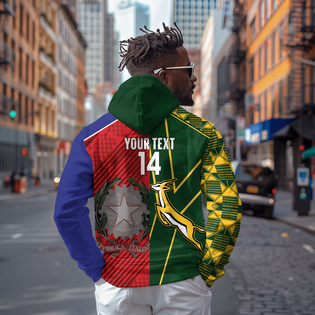 South Africa and Italy Rugby Custom Zip Hoodie Springboks Gli Azzurri Together