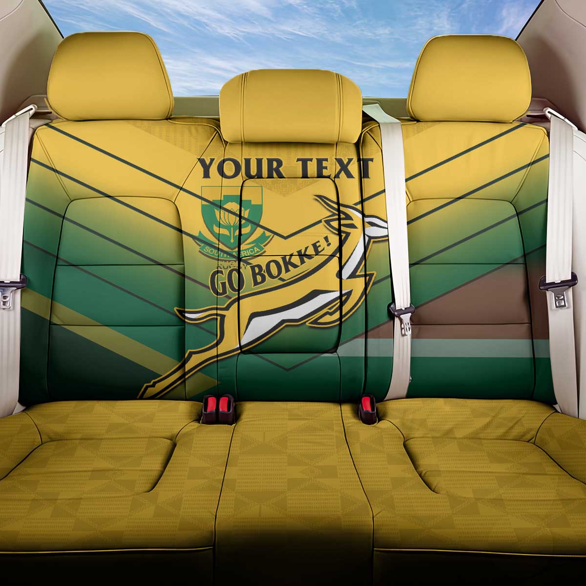 Custom South Africa Rugby Back Car Seat Cover Springboks Go Champions African Pattern