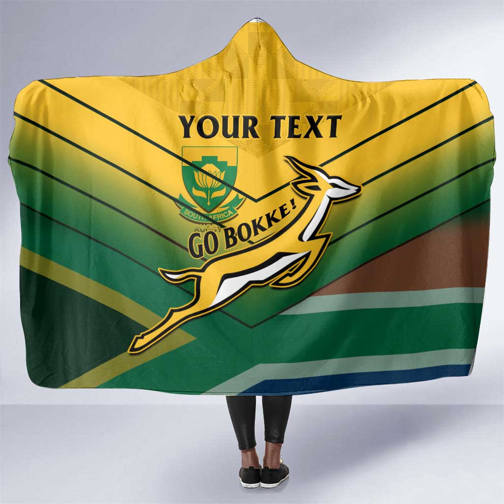 Custom South Africa Rugby Hooded Blanket Springboks Go Champions African Pattern