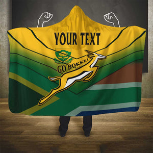 Custom South Africa Rugby Hooded Blanket Springboks Go Champions African Pattern