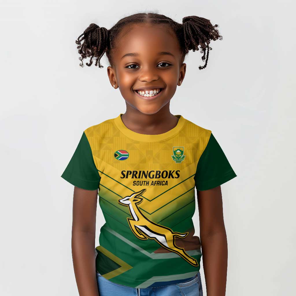 Custom South Africa Rugby Kid T shirt Springboks Go Champions African Pattern