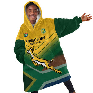 Custom South Africa Rugby KId Wearable Blanket Hoodie Springboks Go Champions African Pattern