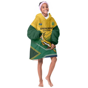 Custom South Africa Rugby KId Wearable Blanket Hoodie Springboks Go Champions African Pattern