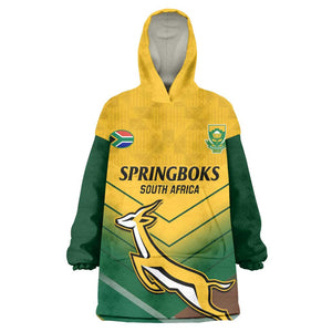 Custom South Africa Rugby KId Wearable Blanket Hoodie Springboks Go Champions African Pattern