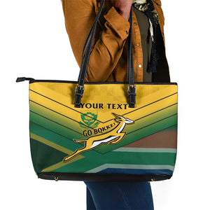 Custom South Africa Rugby Leather Tote Bag Springboks Go Champions African Pattern