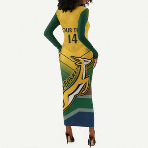 Custom South Africa Rugby Long Sleeve Bodycon Dress Springboks Go Champions African Pattern