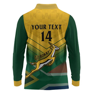 Custom South Africa Rugby Long Sleeve Polo Shirt Springboks Go Champions African Pattern