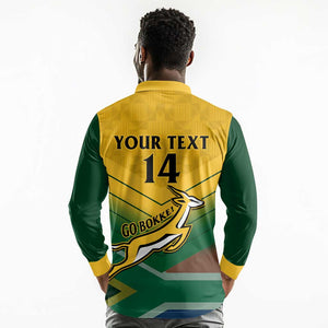 Custom South Africa Rugby Long Sleeve Polo Shirt Springboks Go Champions African Pattern