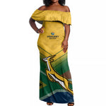 Custom South Africa Rugby Off Shoulder Maxi Dress Springboks Go Champions African Pattern