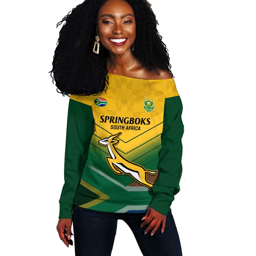 Custom South Africa Rugby Off Shoulder Sweater Springboks Go Champions African Pattern