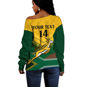 Custom South Africa Rugby Off Shoulder Sweater Springboks Go Champions African Pattern