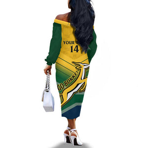 Custom South Africa Rugby Off The Shoulder Long Sleeve Dress Springboks Go Champions African Pattern