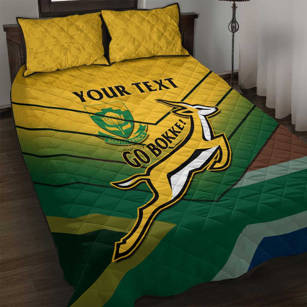 Custom South Africa Rugby Quilt Bed Set Springboks Go Champions African Pattern