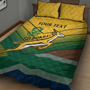 Custom South Africa Rugby Quilt Bed Set Springboks Go Champions African Pattern