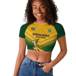 Custom South Africa Rugby Raglan Cropped T shirt Springboks Go Champions African Pattern