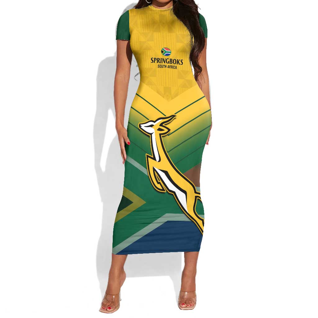 Custom South Africa Rugby Short Sleeve Bodycon Dress Springboks Go Champions African Pattern