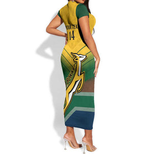 Custom South Africa Rugby Short Sleeve Bodycon Dress Springboks Go Champions African Pattern