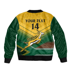 Custom South Africa Rugby Sleeve Zip Bomber Jacket Springboks Go Champions African Pattern