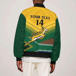 Custom South Africa Rugby Sleeve Zip Bomber Jacket Springboks Go Champions African Pattern