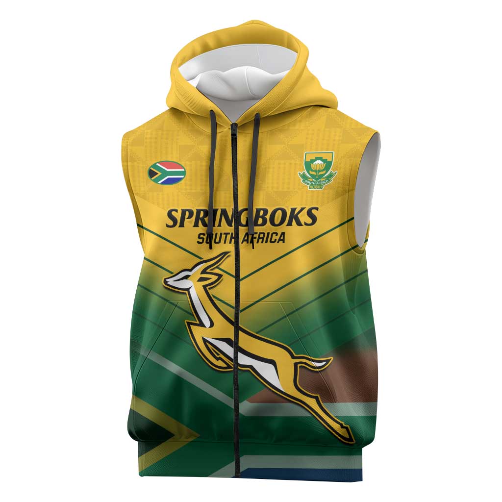 Custom South Africa Rugby Sleeveless Zip Hoodie Springboks Go Champions African Pattern - African Pride