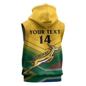 Custom South Africa Rugby Sleeveless Zip Hoodie Springboks Go Champions African Pattern - African Pride