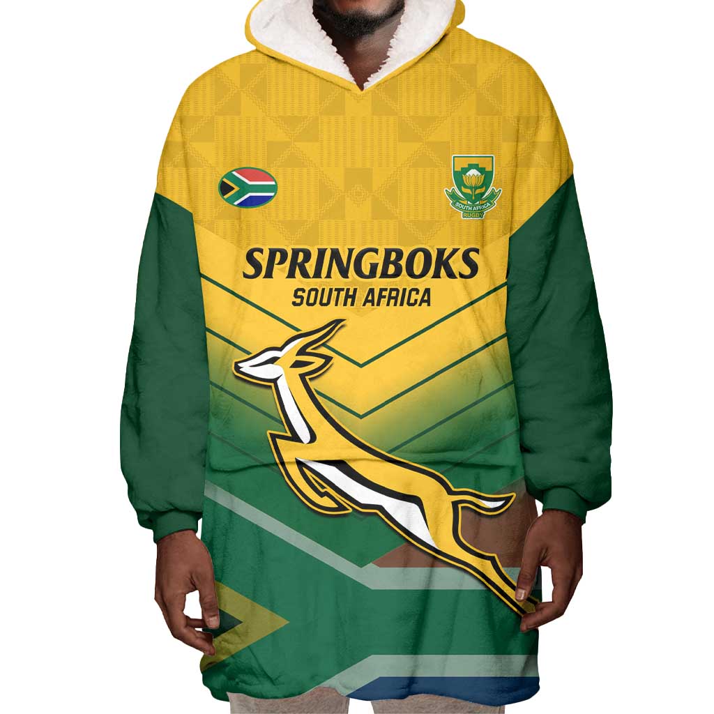 Custom South Africa Rugby Wearable Blanket Hoodie Springboks Go Champions African Pattern