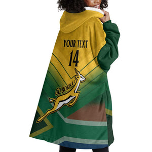 Custom South Africa Rugby Wearable Blanket Hoodie Springboks Go Champions African Pattern